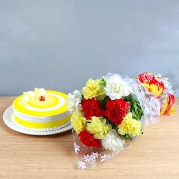 Mix Carnations Bunch & Pineapple Cake